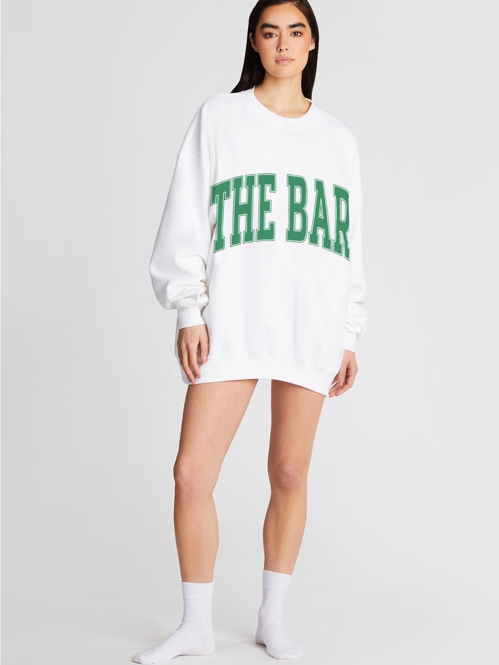 The Bar White Crewneck Sweatshirt with Green Logo